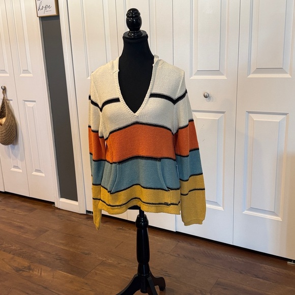 O'Neill V-Neck Striped Sweater in Cream, Orange, Blue, and Yellow - Picture 11 of 11
